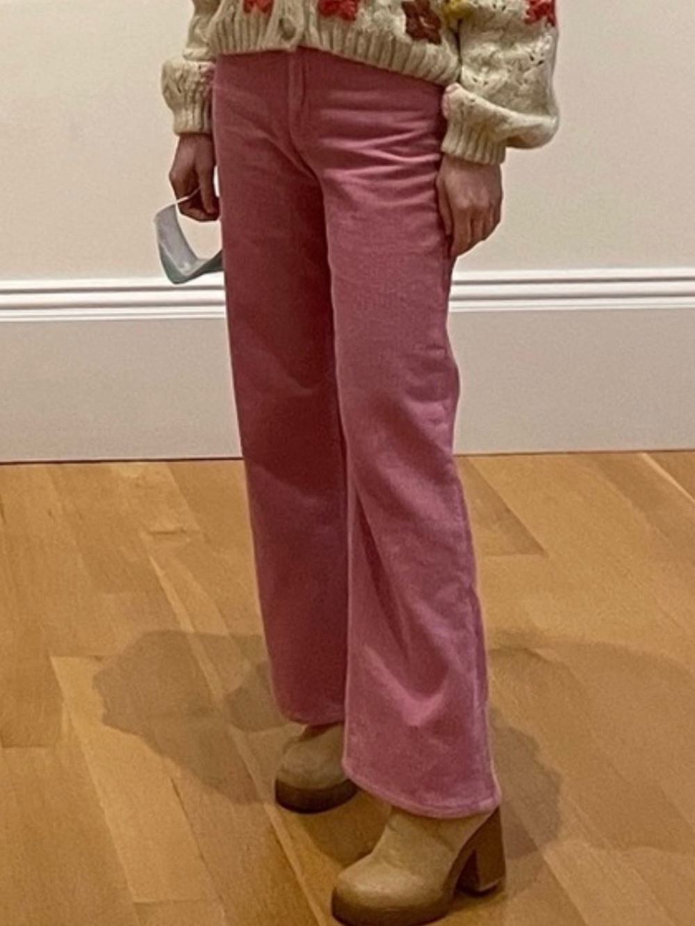 Zara Dusty Rose Corduroy Wide-Leg Jeans High Rise Jeans Retro Colorful Pants 6